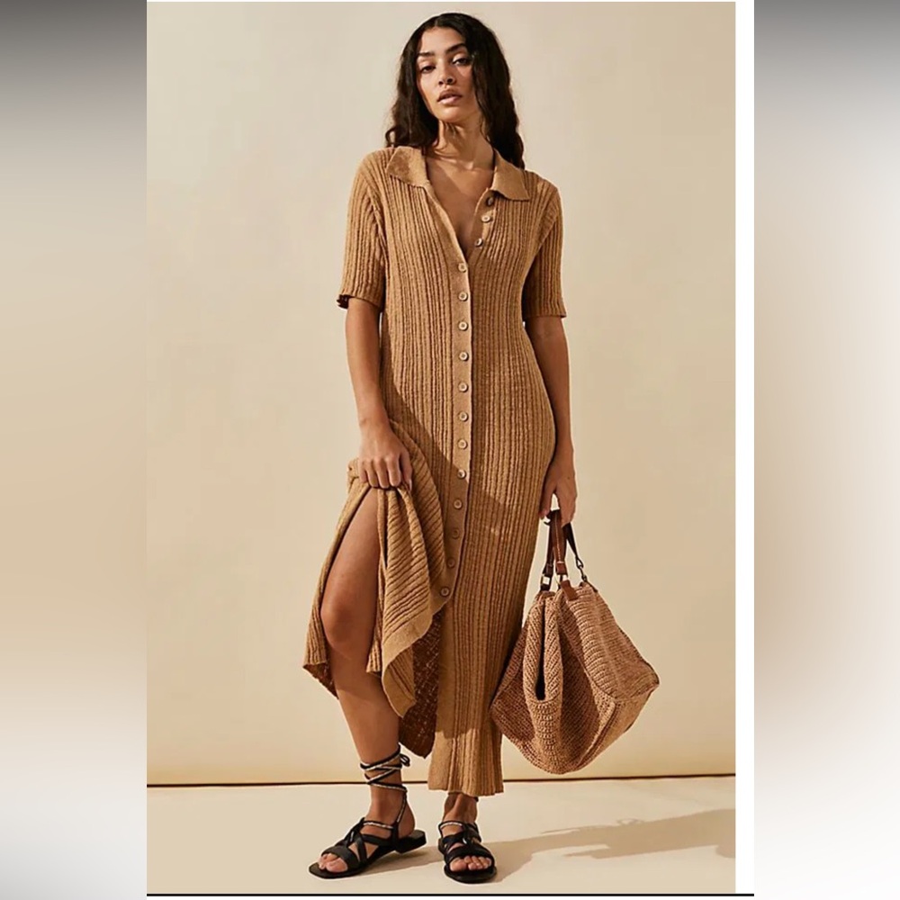 Free People riding waves sweater midi knit dress small